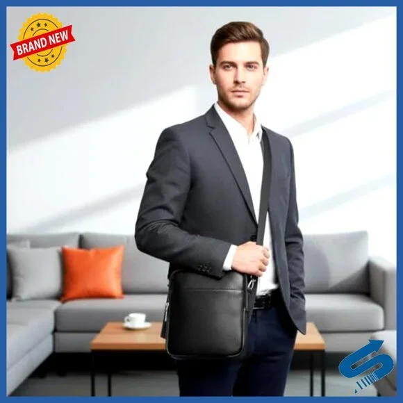 Genuine Leather Small Messenger Bag with Multiple Zipper Pockets